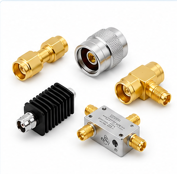 RF connectors adapters and antenna components