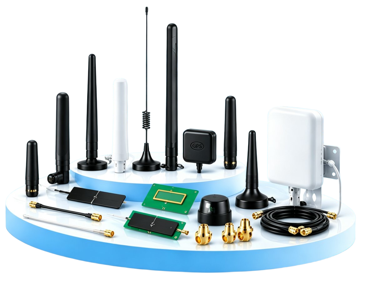Minsta external, embedded and positioning antennas with RF cable assemblies